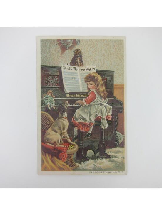 Other - Victorian Trade Card Mason Hamlin Organ Piano Company Girl Dog Cat Antique 1887